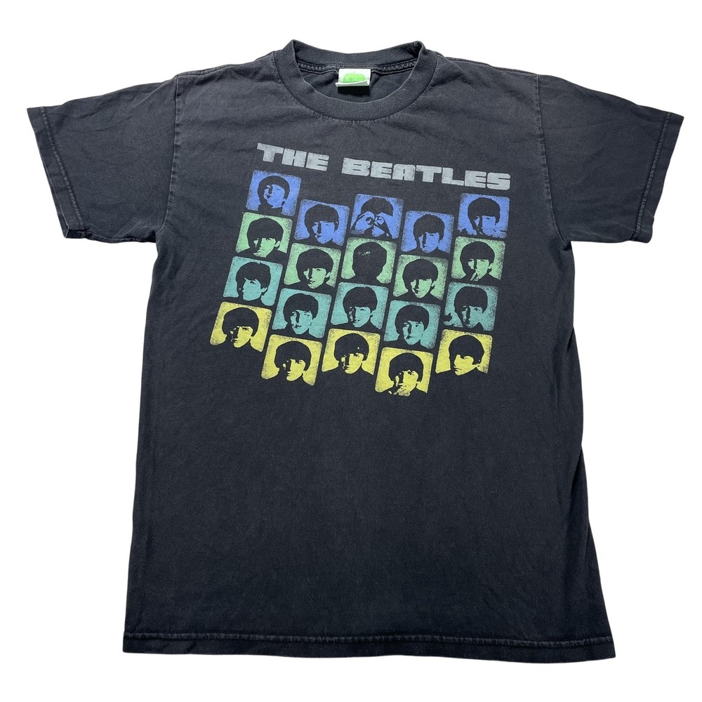 The Beatles Shirt Mens Small Black Multi Color Faces Graphic Band Tee‎ Pop Art